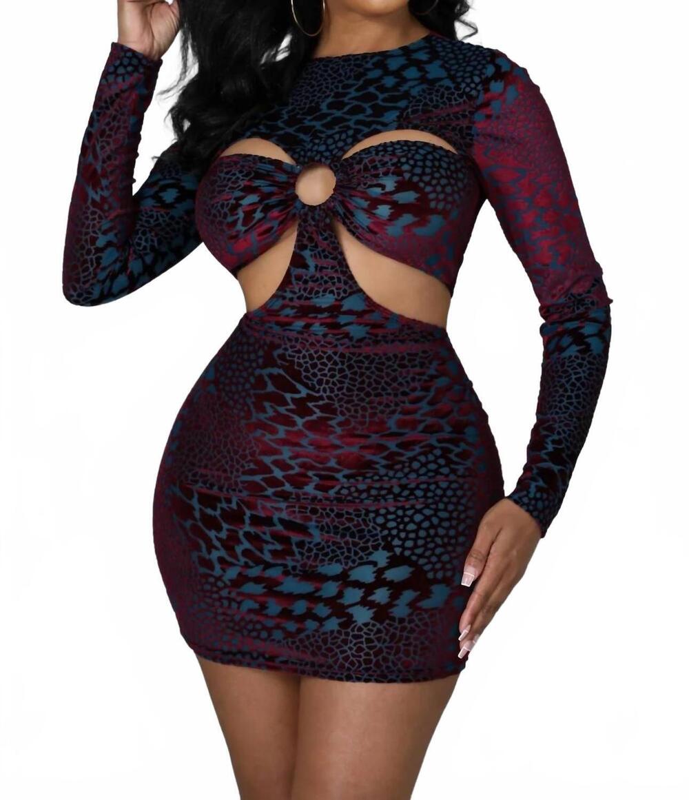 NEW GOOD TIME USA hard to catch sheer velvet mid ring print mini dress in jade/b